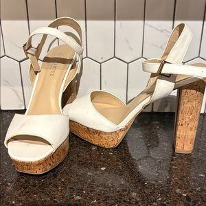 Revamped White Platform Heels with Cork Block Heel, size 9
